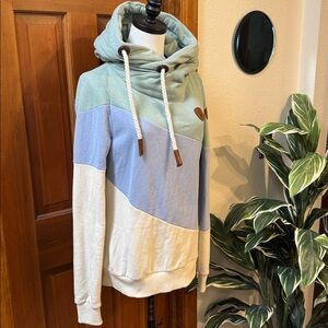 Wanakome Light Blue and Brown Hoodie Size S